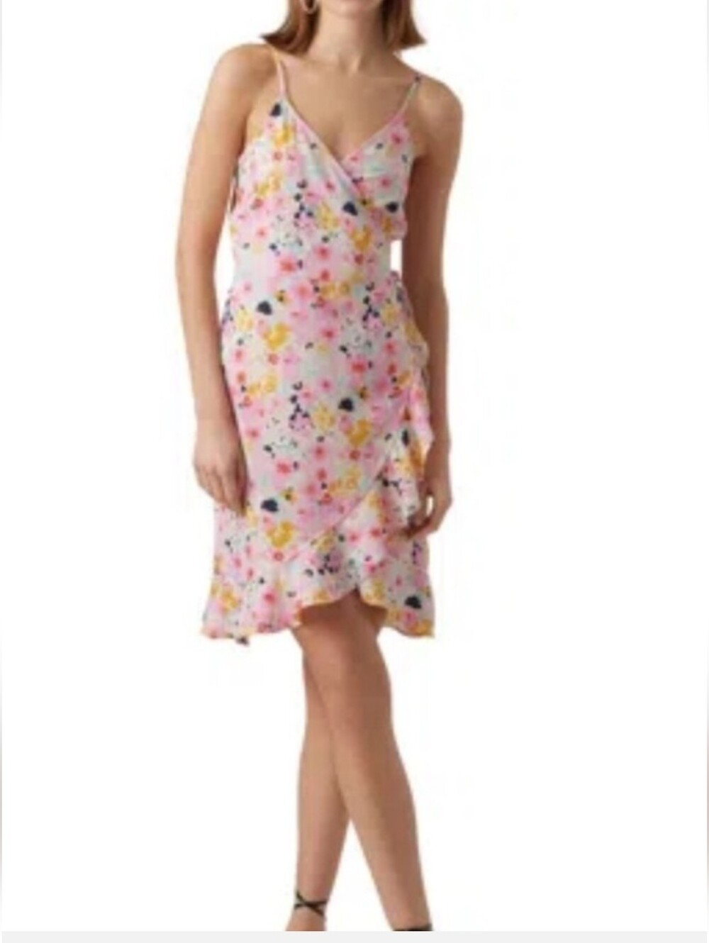 NWT Vero Moda Floral Pink Wrap Dress with Ruffle Hem ■ Size M